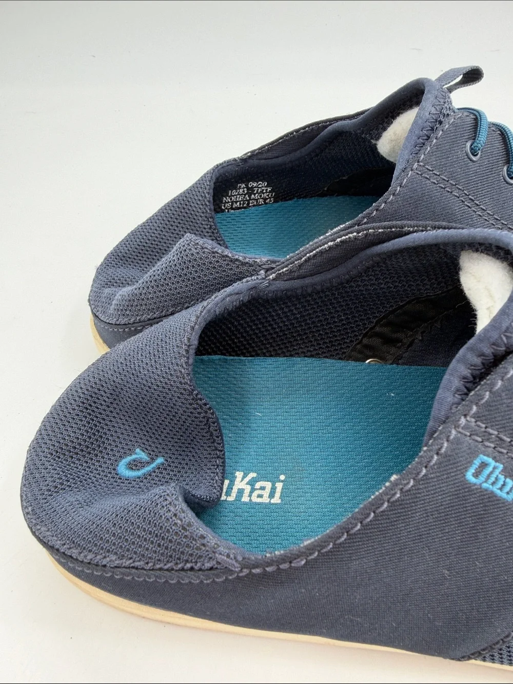 OluKai Mens Nohea Moku No Tie Boat Shoe Sz 12.0 Blue Slip On Convertible Sneaker